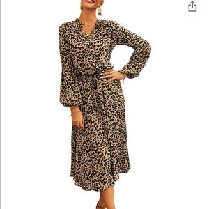 Leopard Dress Long Sleeve Dress Button Front